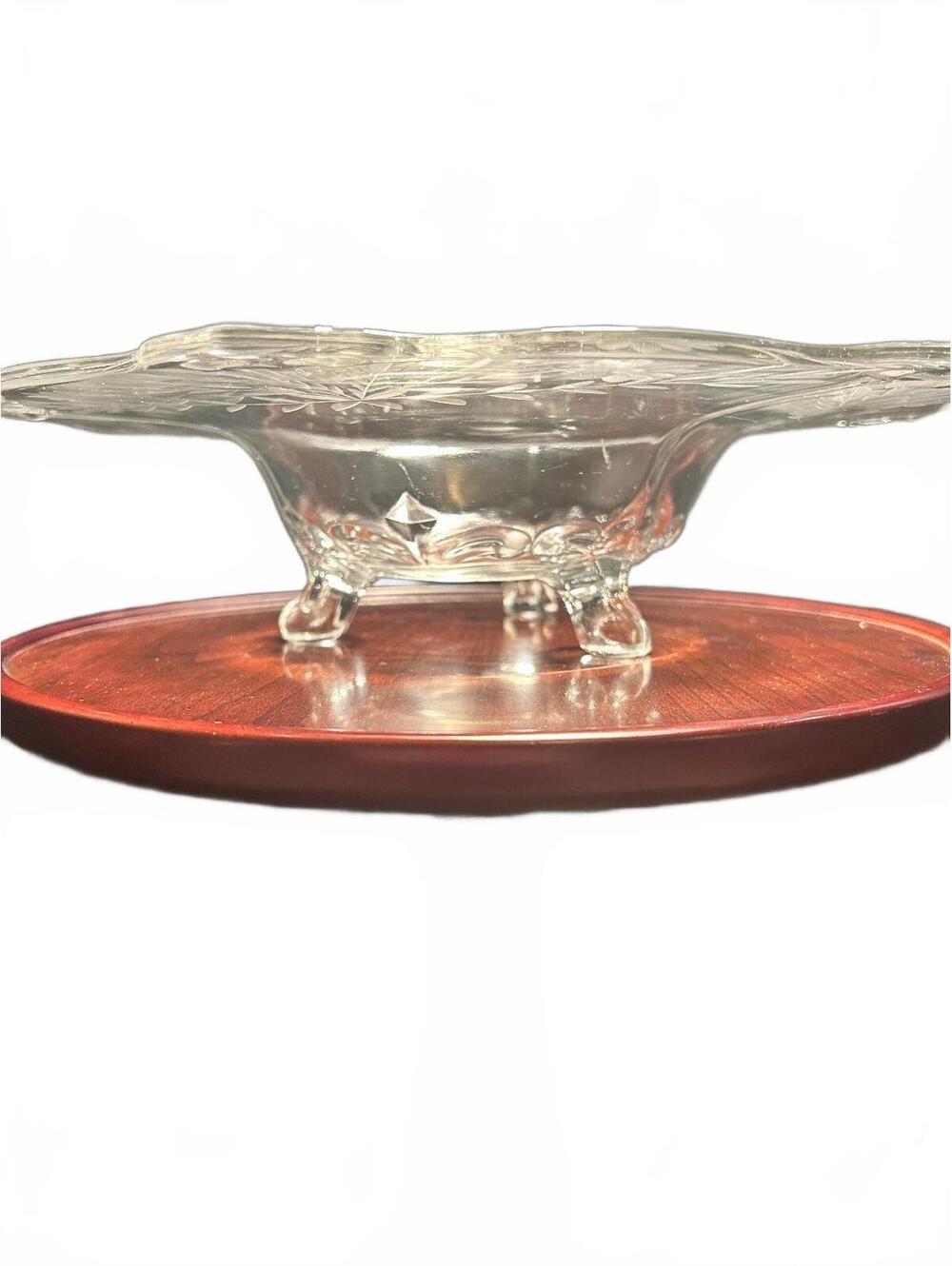 Indiana Glass Co. 3-Footed Console Bowl Etched Floral Design